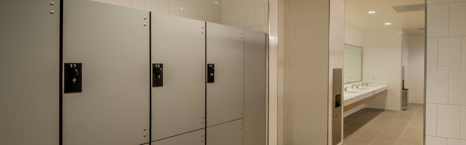 Shower trailer with personal lockers for a security company.