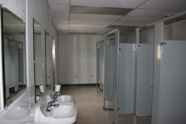 A modular bathroom trailer for rent