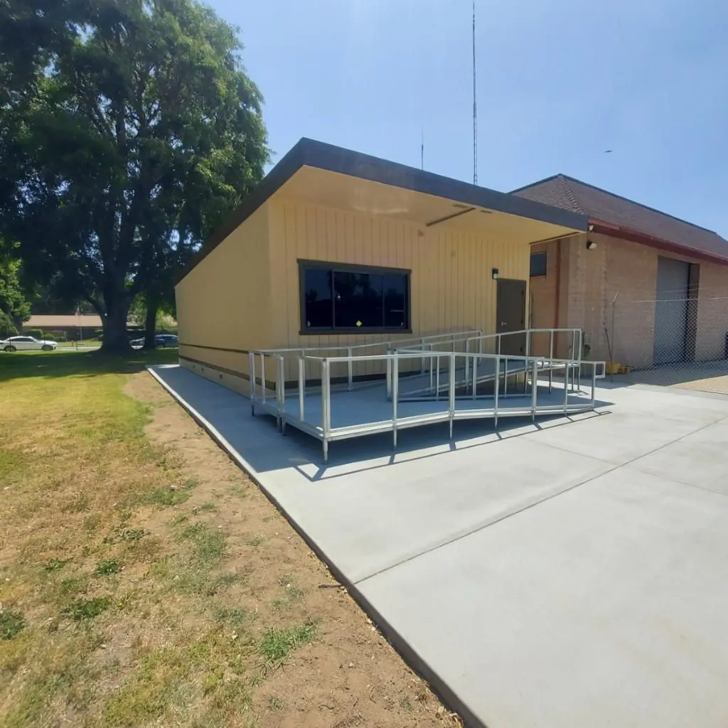 A portable classroom installed to handle over-enrollment at a public school.