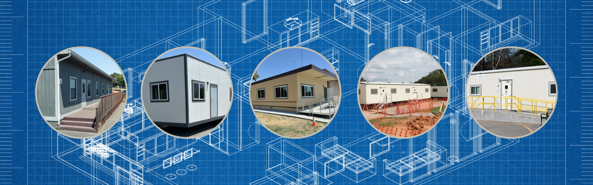 Different types of modular buildings and portable office trailers