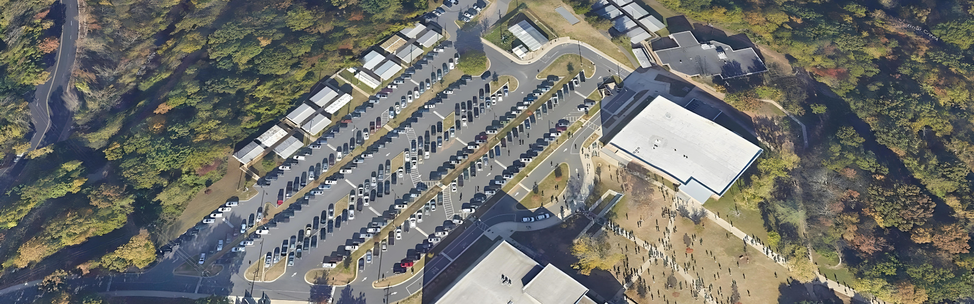 Portable classrooms installed on a high school campus in North Carolina.