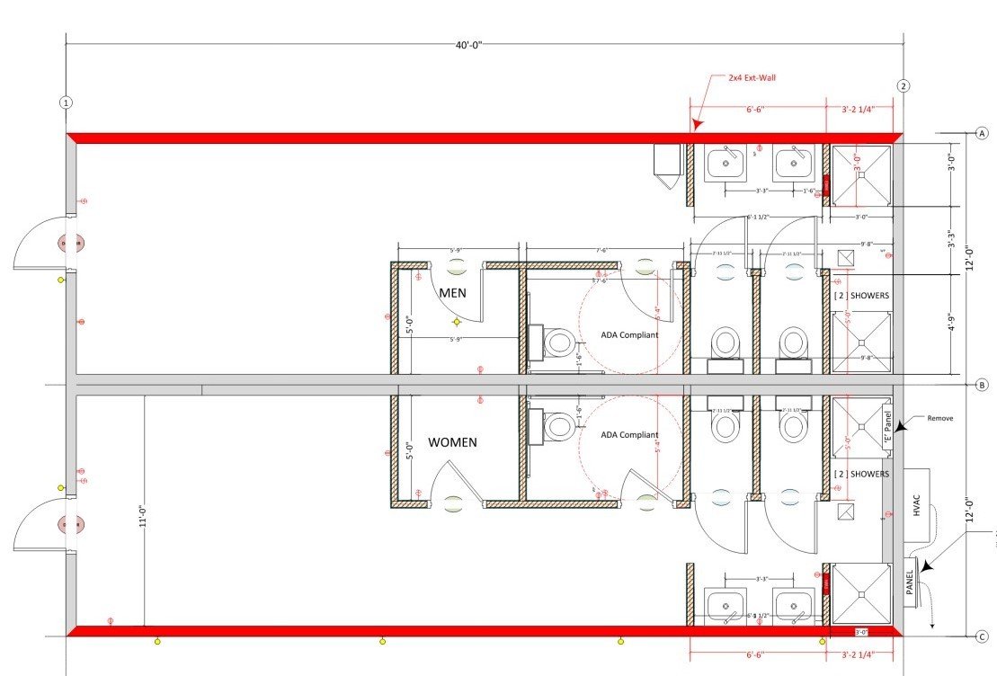Used 24' x 40' modular restroom building for sale – floor plan Used 24' x 40' modular restroom building for sale – floor plan